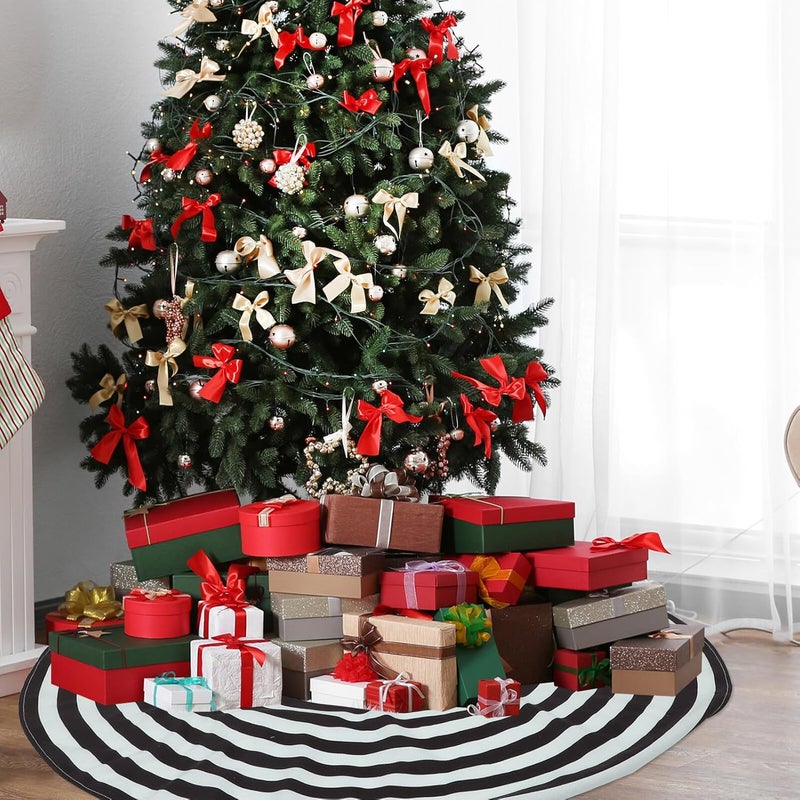 Xmas Tree Skirt 90cm Black and White Striped Christmas Floor Mat Brushed Fabric Tree Base Cover Holiday Decoration for Home Seasonal Décor - Image 4