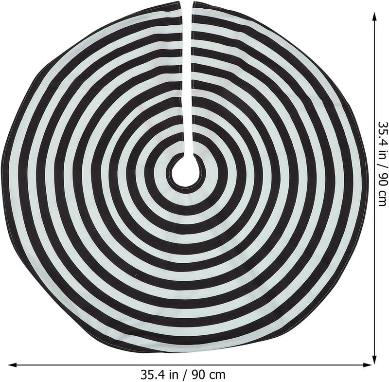 Xmas Tree Skirt 90cm Black and White Striped Christmas Floor Mat Brushed Fabric Tree Base Cover Holiday Decoration for Home Seasonal Décor - Image 2