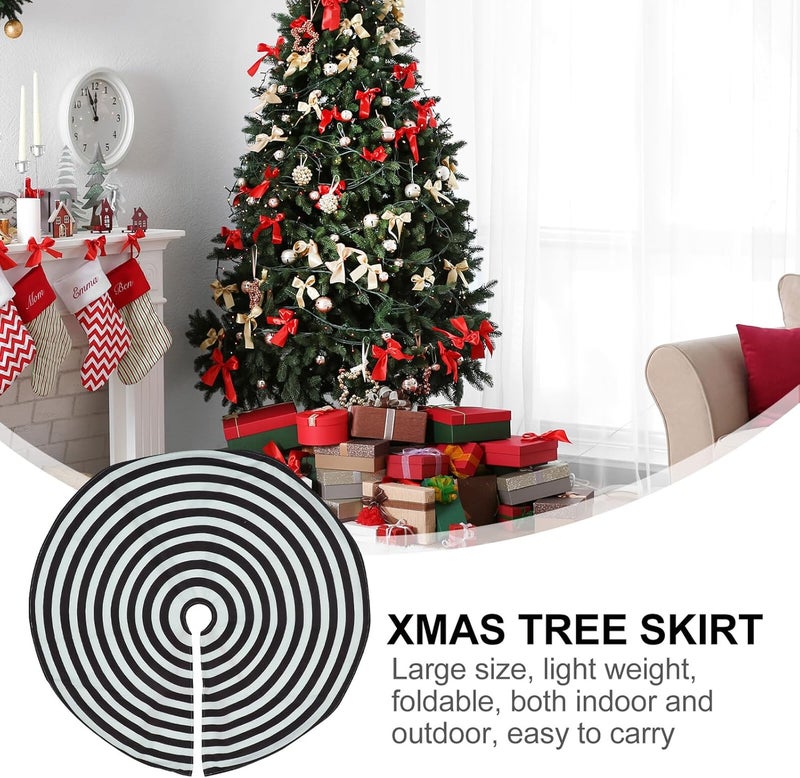 Xmas Tree Skirt 90cm Black and White Striped Christmas Floor Mat Brushed Fabric Tree Base Cover Holiday Decoration for Home Seasonal Décor - Image 3