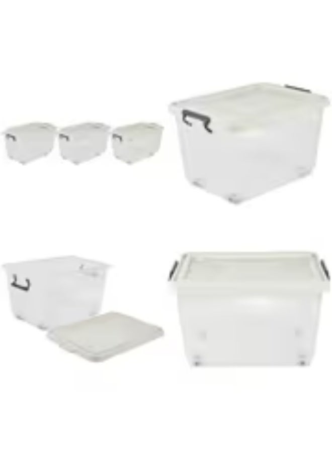 erorex Set of 6 Large 33L Clear Heavy-Duty Plastic Storage Boxes with Lockable Lids & Wheels - Stackable/Nestable Heavyweight (60kg/132 lbs) Capacity, Containers for, Office, Organization - Image 1