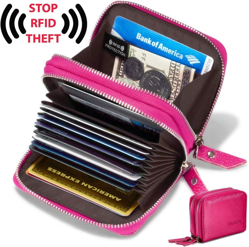 KALMORE Women's Genuine Leather RFID Secure Spacious Cute Zipper Card Wallet Small Purse - Image 2