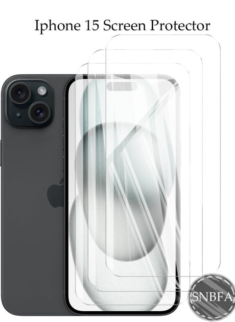 3 PCS iPhone 15  Screen Protector, 9H Tempered Glass Screen Protector for iPhone 15, Case Friendly, Easy Installation,Anti-Scratch Film
