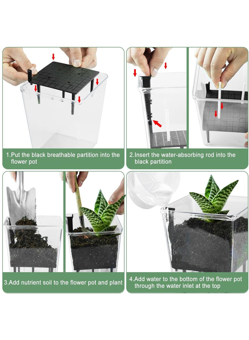 SOLARAE 3 عبوات من أصص الري الذاتي، 5/4.1/2.7 بوصة أصص ري ذاتي للنباتات الداخلية، أصص ري ذاتي بلاستيكية شفافة مع خزان عميق لنباتات العنكبوت، الأوركيد، البنفسج الأفريقي، اللبلاب - Image 3