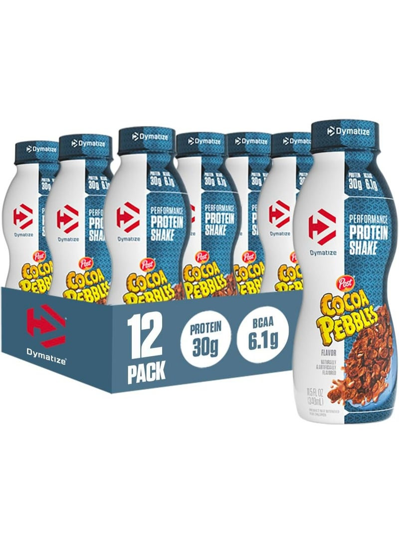 Dymatize Performance Protein Shake, Cocoa Pebbles, 30g of Protein, 6.1g BCAA for Muscle Recovery, No Added Sugar, Low Fat, 24 Vitamins and Minerals, Gluten-Free, Ready to Drink, On-the-Go Snack, 11.5fl oz, 12 Pack - Image 1