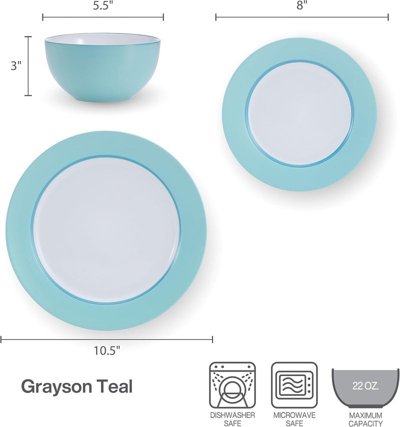 Pfaltzgraff Grayson Teal 12 Piece Dinnerware Set Service for 4 - Image 5