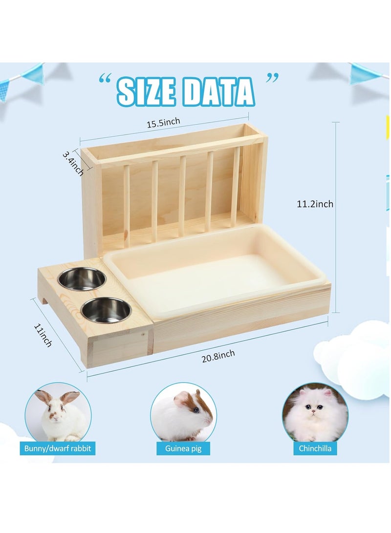 صندوق فضلات أرنب 3 في 1 مع موزع قش خشبي وموزع طعام للأرانب مع صندوق فضلات وأوعية وموزع قش لصندوق فضلات الأرنب وموزع قش للهامستر والحيوانات الصغيرة - Image 3
