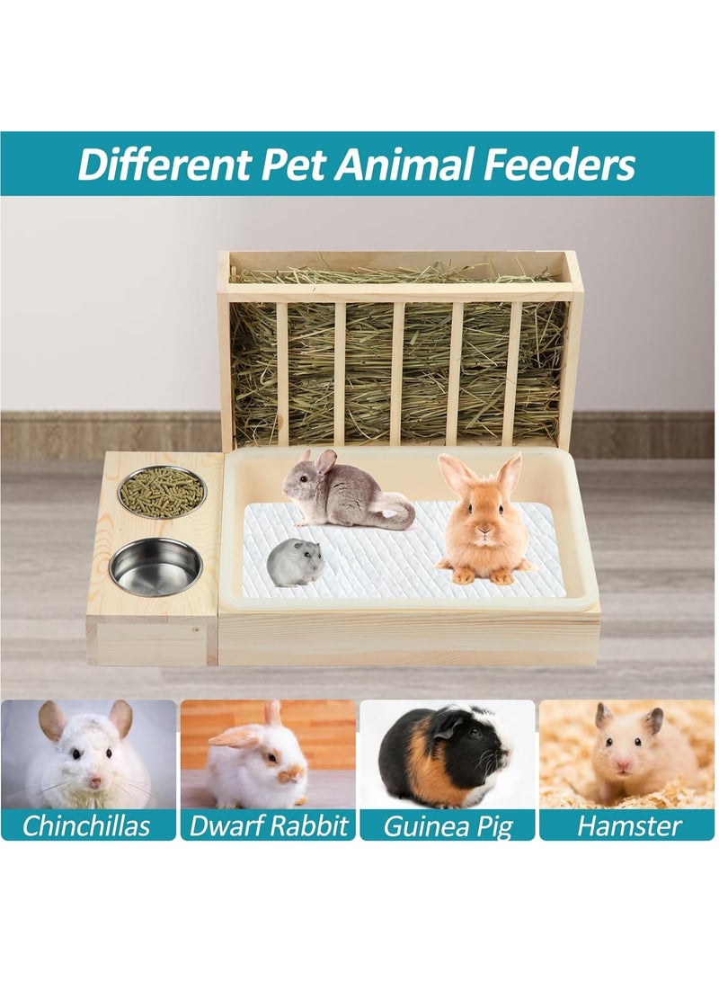 صندوق فضلات أرنب 3 في 1 مع موزع قش خشبي وموزع طعام للأرانب مع صندوق فضلات وأوعية وموزع قش لصندوق فضلات الأرنب وموزع قش للهامستر والحيوانات الصغيرة - Image 2