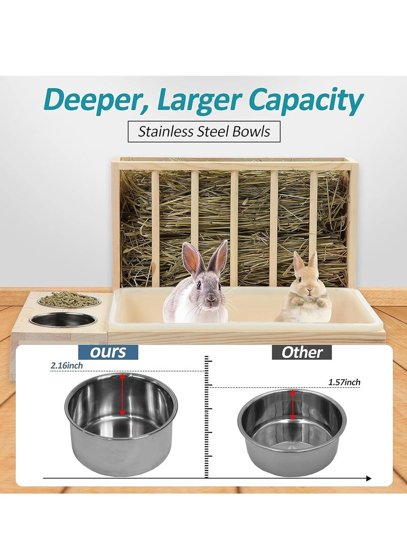 صندوق فضلات أرنب 3 في 1 مع موزع قش خشبي وموزع طعام للأرانب مع صندوق فضلات وأوعية وموزع قش لصندوق فضلات الأرنب وموزع قش للهامستر والحيوانات الصغيرة - Image 5