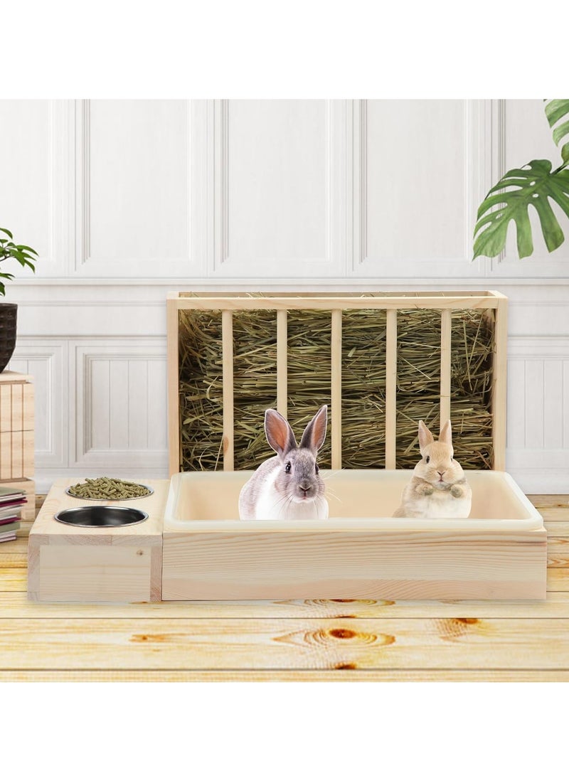 صندوق فضلات أرنب 3 في 1 مع موزع قش خشبي وموزع طعام للأرانب مع صندوق فضلات وأوعية وموزع قش لصندوق فضلات الأرنب وموزع قش للهامستر والحيوانات الصغيرة - Image 4