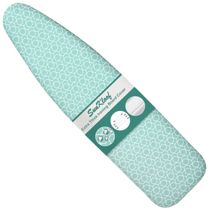 EXTRA THICK IRONING BOARD COVER AND PAD15X54 REFLECTIVE SILICONE IRONING BOARD COVER RESIST SCORCHING AND STAINING STANDARD SIZE IRONING BOARD COVERS WITH PADDING ELASTIC EDGES 4 FASTENERS