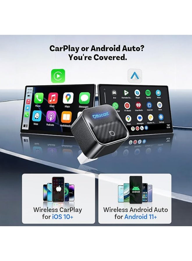 Ottocast Mini Core Latest Version 2-in-1 Wireless CarPlay Adapter & Android Auto Adapter, WiFi 6 Bluetooth 5.4 Auto-Connect Dongle, One-Button Device Switching, Dual Device Memory, OTA Updates for OEM Wired Cars 2016+ - Image 2