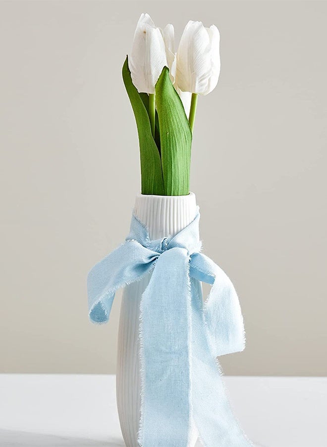 Generic Hand-torn chiffon ribbon tassel bow band, Beige+Sky Blue+Haze Blue  - Image 5