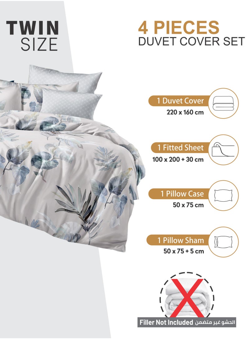 Donetella - Duvet Cover Set 4-Pcs Single Size Printed Bed Set With 1 Duvet Cover(160 x 220 CM) 1 Fitted Sheet 1 Pillow Sham And 1 Pillow Case (Without Filler),Santa Grey - Image 1