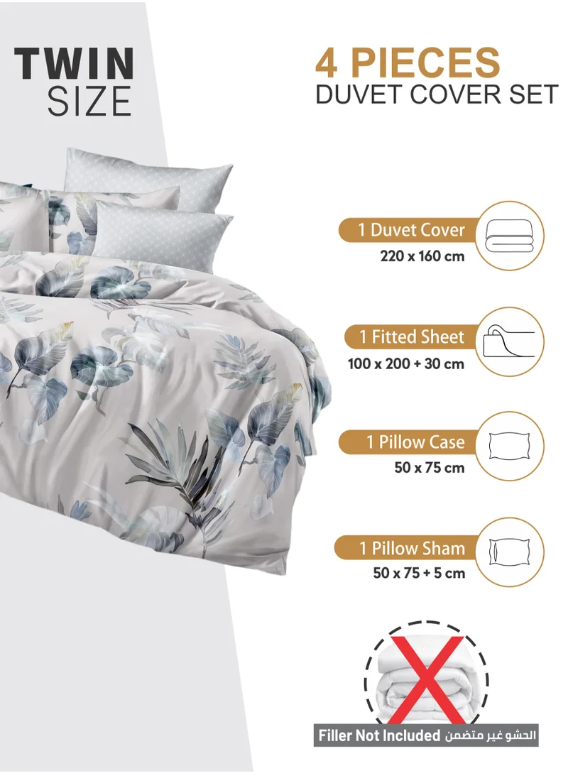 Donetella Duvet Cover Set 4-Pcs Single Size Printed Bed Set With 1 Duvet Cover(160 x 220 CM) 1 Fitted Sheet 1 Pillow Sham And 1 Pillow Case (Without Filler),Santa Grey