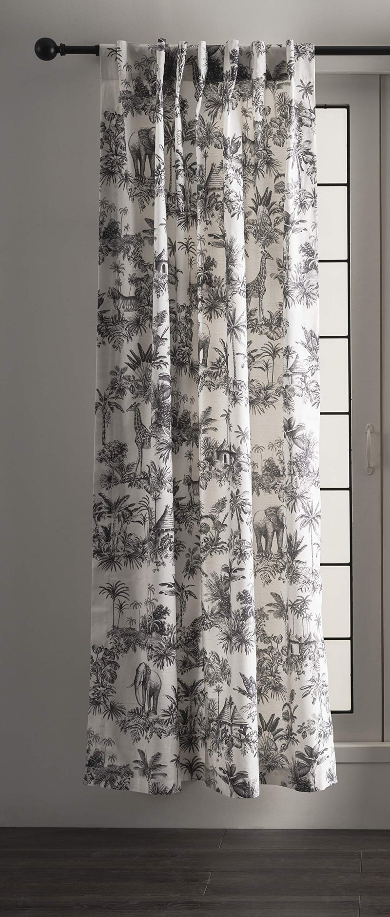 ميزون دي هيرمين Maison D 'Hermine Stertains 100 ٪ Cotton Single Dain Curtain 50 inch × 84 بوصة سهلة التعليق مع جيب وقضيب لمقهى الحمام وغرف المعيشة Savana Jouy - Black - Spring/Summer - Image 1