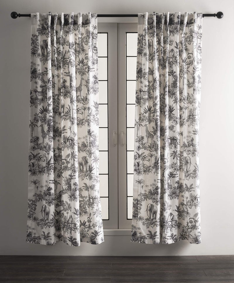 ميزون دي هيرمين Maison D 'Hermine Stertains 100 ٪ Cotton Single Dain Curtain 50 inch × 84 بوصة سهلة التعليق مع جيب وقضيب لمقهى الحمام وغرف المعيشة Savana Jouy - Black - Spring/Summer - Image 5