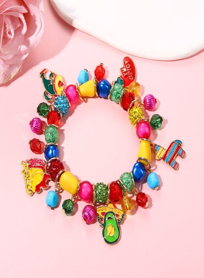 PHALIN أساور تشارم سينكو دي مايو للنساء، أساور ملونة مرنة بحفلة مكسيكية مع قبعة سومبريرو، أفوكادو، بيناتا، وفلفل حار، إكسسوارات مكسيكية، هدايا حفلات (النمط أ) - Image 2