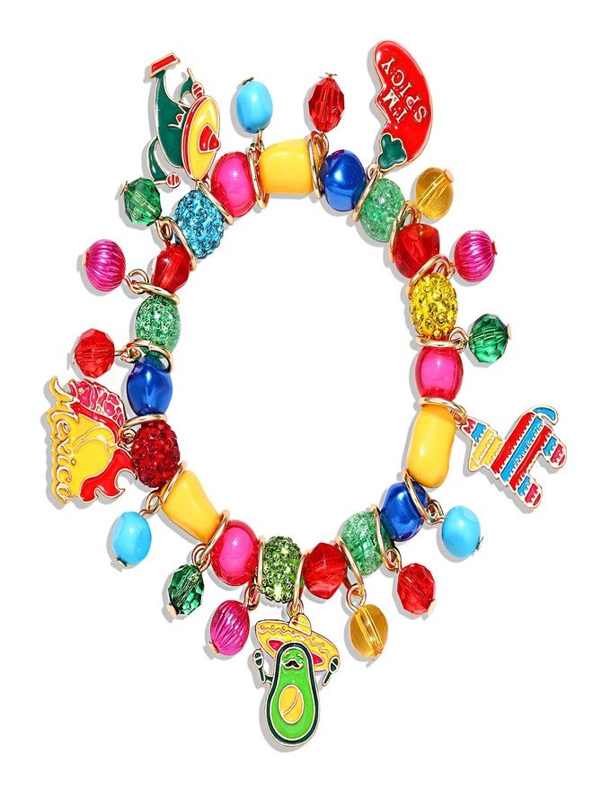 PHALIN أساور تشارم سينكو دي مايو للنساء، أساور ملونة مرنة بحفلة مكسيكية مع قبعة سومبريرو، أفوكادو، بيناتا، وفلفل حار، إكسسوارات مكسيكية، هدايا حفلات (النمط أ) - Image 1