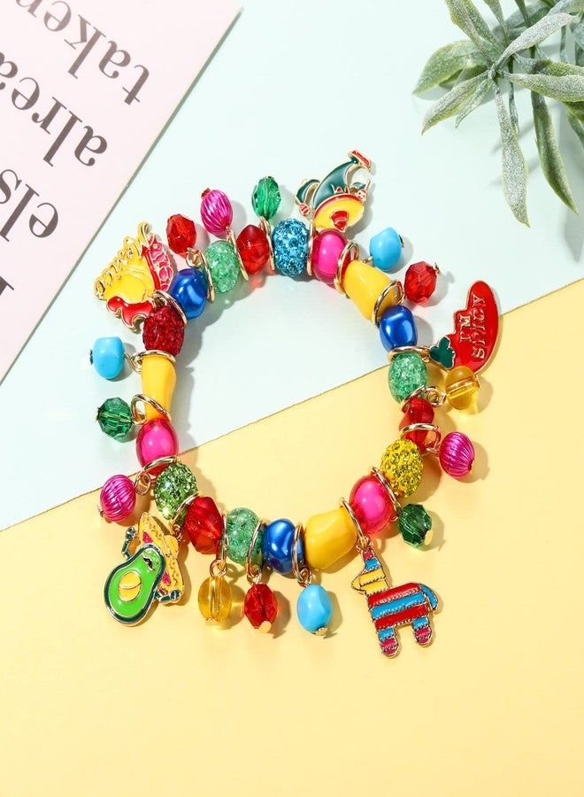 PHALIN أساور تشارم سينكو دي مايو للنساء، أساور ملونة مرنة بحفلة مكسيكية مع قبعة سومبريرو، أفوكادو، بيناتا، وفلفل حار، إكسسوارات مكسيكية، هدايا حفلات (النمط أ) - Image 3