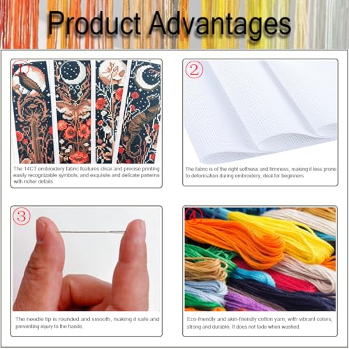 NEGEKFKX 4 Pcs Flower Cross Stitch Bookmark Kit for Adult Beginners,Bohemia Moth Cross Stitch Kits 14 CT DIY Cross Stitch Kits Adult Stamped Bookmark Embroidery Bookmarks Kit - Image 4