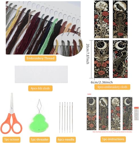 NEGEKFKX 4 Pcs Flower Cross Stitch Bookmark Kit for Adult Beginners,Bohemia Moth Cross Stitch Kits 14 CT DIY Cross Stitch Kits Adult Stamped Bookmark Embroidery Bookmarks Kit - Image 2