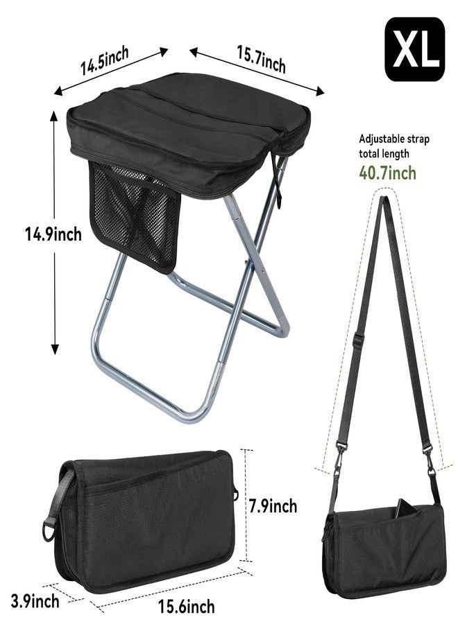 AOUTACC Camping Stool with Shoulder Strap,Ultralight Collapsible Handbag Style Stool,Pocket Portable Chair for Camping Travel Fishing Hiking Beach Backpacking Gardening Picnics-XL(Black) - Image 2