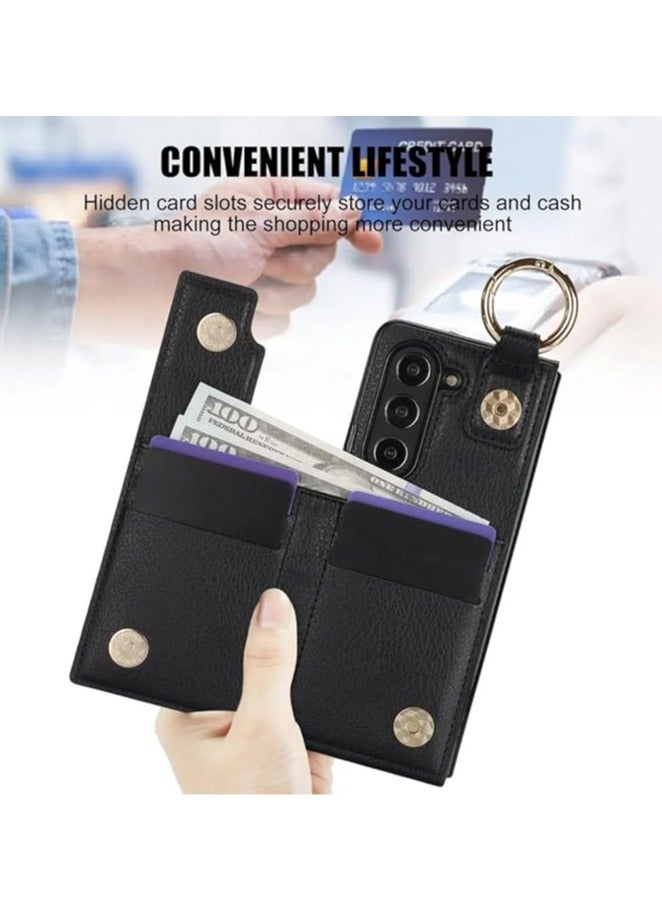 For Samsung Galaxy Z Fold 6 Zippered Wallet Case, Flip Card Case, Folding Phone Case with Ring and Leather Stand - Image 4