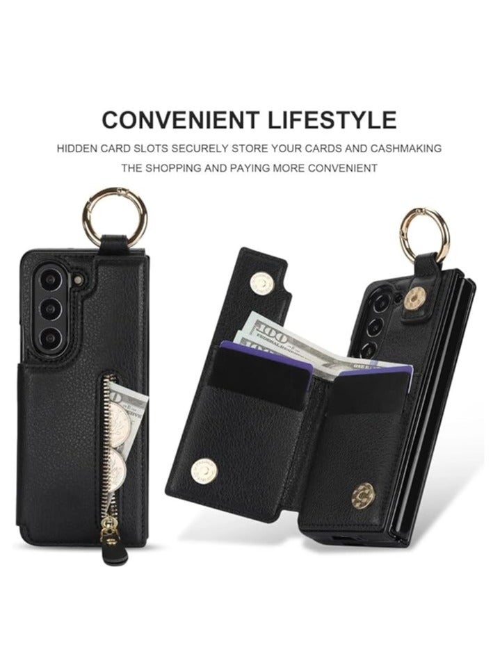 For Samsung Galaxy Z Fold 6 Zippered Wallet Case, Flip Card Case, Folding Phone Case with Ring and Leather Stand - Image 3