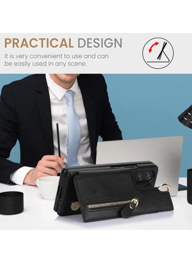 For Samsung Galaxy Z Fold 6 Zippered Wallet Case, Flip Card Case, Folding Phone Case with Ring and Leather Stand - Image 5