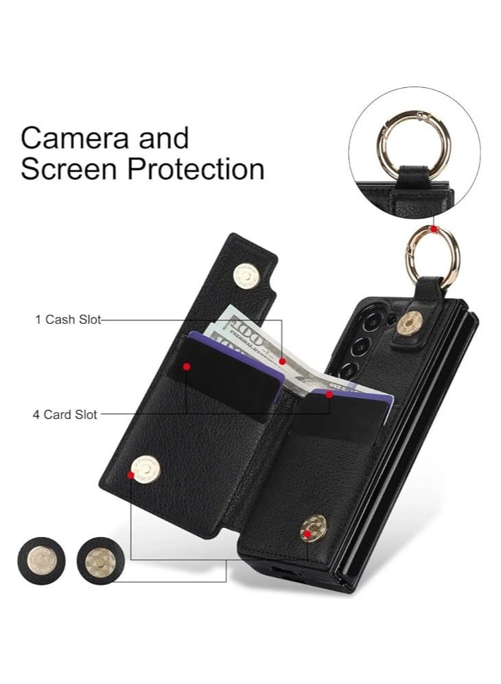 For Samsung Galaxy Z Fold 6 Zippered Wallet Case, Flip Card Case, Folding Phone Case with Ring and Leather Stand - Image 2