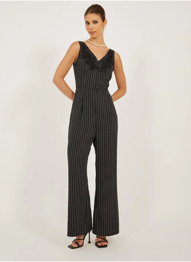 ستايلي Striped Sleeveless Wide Leg Jumpsuit