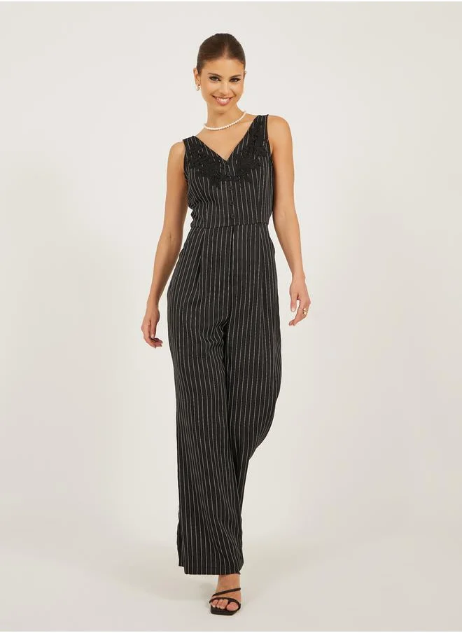 ستايلي Striped Sleeveless Wide Leg Jumpsuit
