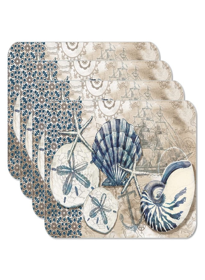 CounterArt Tide Pool Shells Reversible Easy Care Flexible Plastic Placemats 4 Pack Made in The USA BPA Free Easily Wipes Clean (Tide Pool Shells) - Image 1
