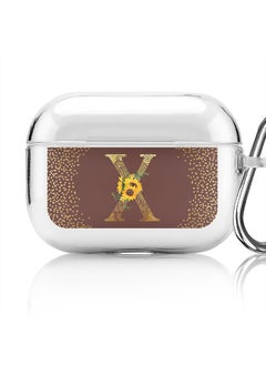 Classic Clear printed Case for Apple Airpods Pro Soft TPU Gel Thin Transparent Flexible Cover - Custom Monogram Initial Letter Mandala Floral Pattern Alphabet - X (Brown )