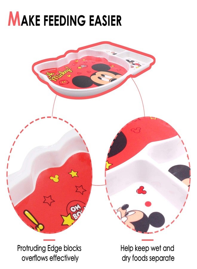 Finex 3 Pcs Set - Mickey Polka Dot Resin Meal Time Dishes Food Feeding Divided Compartments Dinnerware Plate with Matching Spoon and Fork Flatware - Image 4