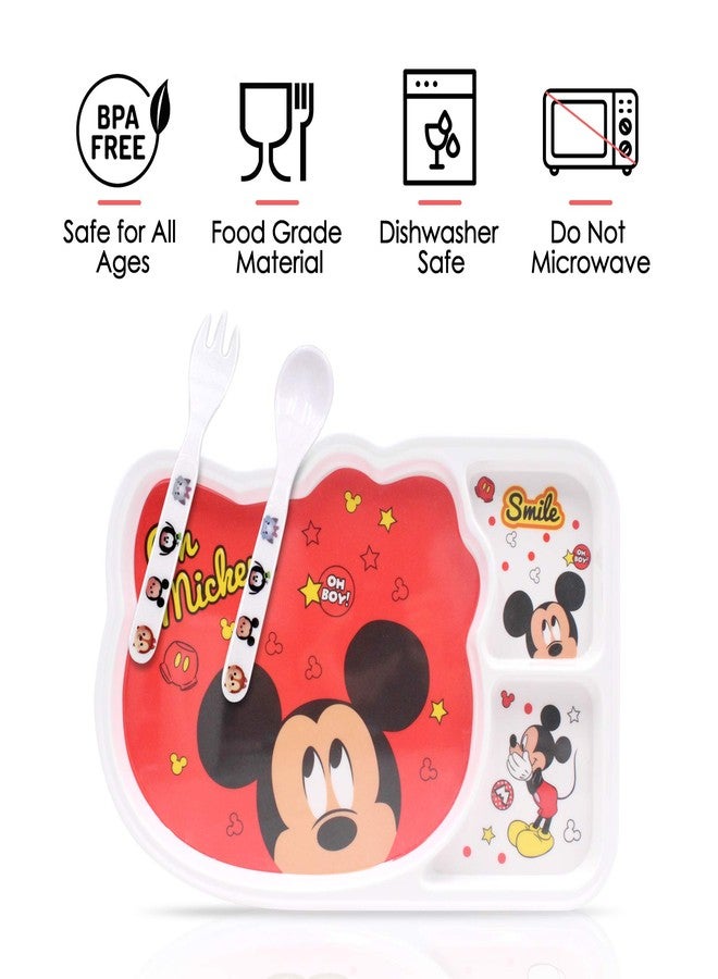 Finex 3 Pcs Set - Mickey Polka Dot Resin Meal Time Dishes Food Feeding Divided Compartments Dinnerware Plate with Matching Spoon and Fork Flatware - Image 3