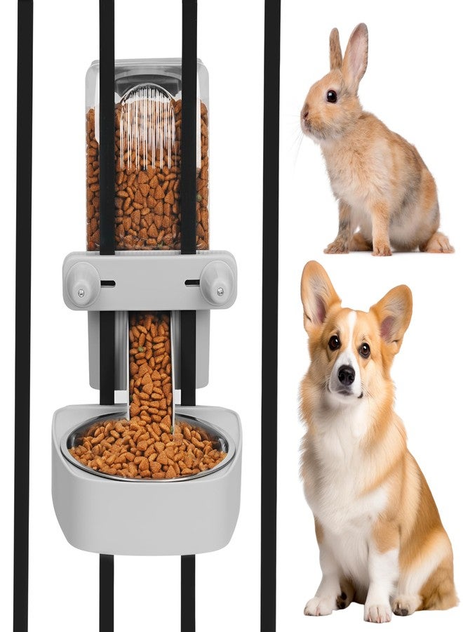 Kenond 55oz Hanging Automatic Rabbit Feeder, 1.6L Large Capacity Gravity Food Dispenser with Stainless Steel Bowl,for Dog, Cat, Ferret & Medium-Small Animals,Fits Widemouth Cages& Wire Cages & Crates - Image 1