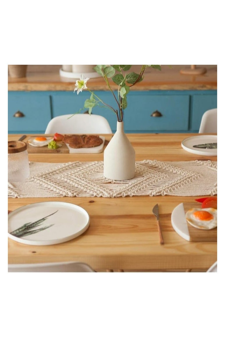 مفرش طاولة مكرمية عام، ١٢ بوصة × ١٠٠ بوصة، أبيض، بنمط زخرفي، قطن - Image 2