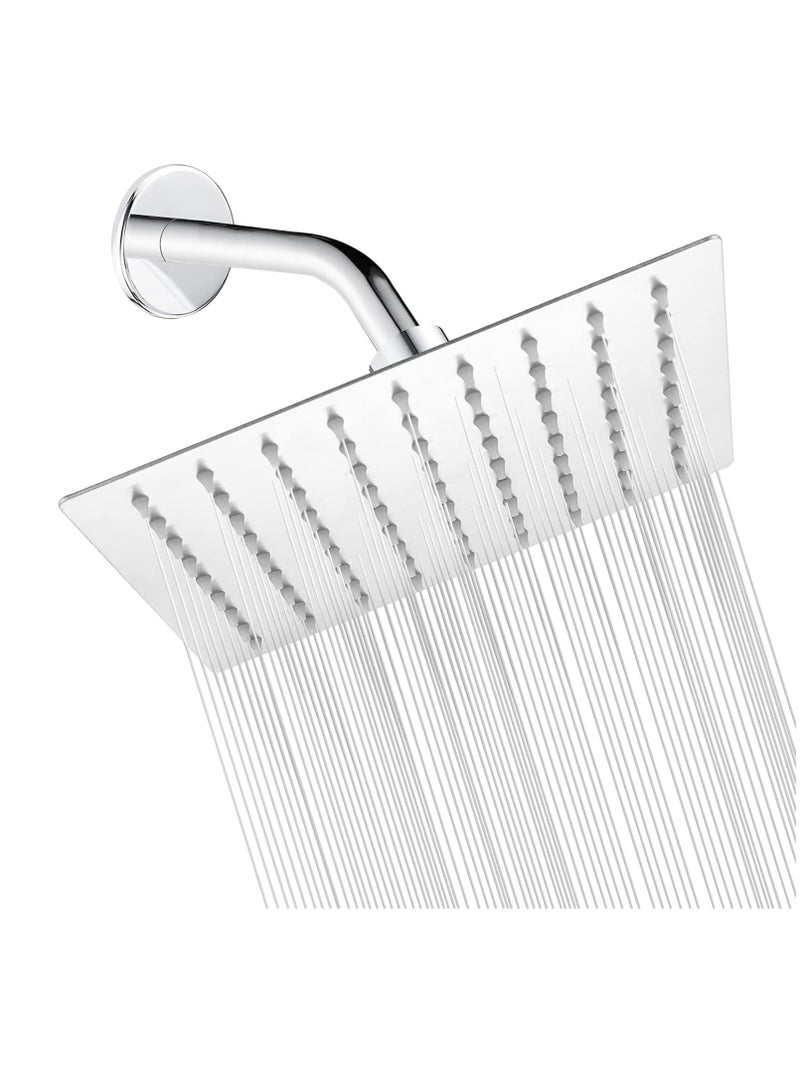 رأس دش مطر مربع من كاسوكبوهار بمقاس 20 سم، رأس دش عالي الضغط بفلتر من فولاذ مقاوم للصدأ 304، يحتوي على 81 فوهة سيليكون ناعمة مقاومة للانسداد (نيكل مصقول) - Image 1