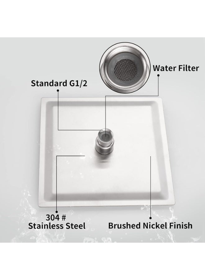 رأس دش مطر مربع من كاسوكبوهار بمقاس 20 سم، رأس دش عالي الضغط بفلتر من فولاذ مقاوم للصدأ 304، يحتوي على 81 فوهة سيليكون ناعمة مقاومة للانسداد (نيكل مصقول) - Image 2