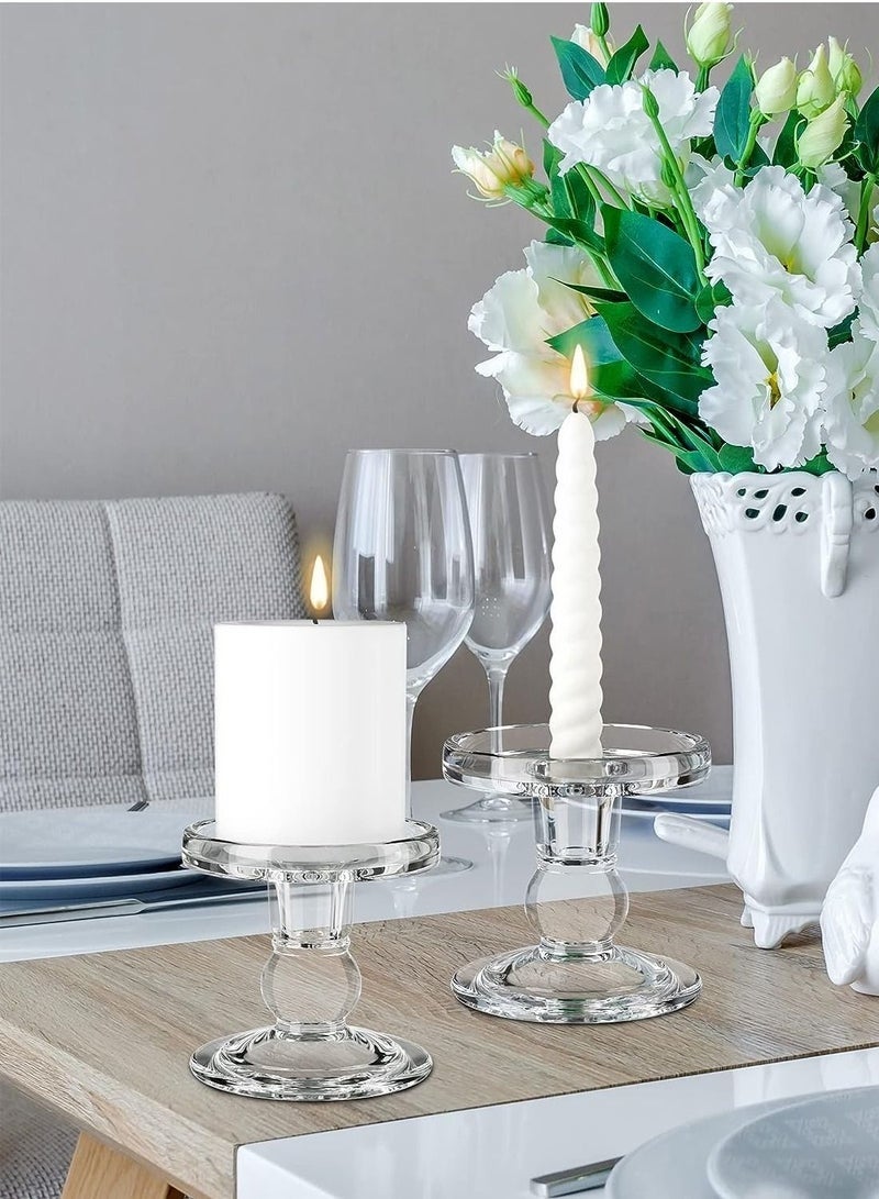 كيلا حاملات شموع زجاجية شفافة للشموع المدببة والشموع العمودية وشموع الشاي الصغيرة - مجموعة من 3 حاملات شموع لحفلات الزفاف والطعام والديكور - تناسب شموع متعددة الأغراض فاخرة بحجم من 0.9 بوصة إلى 2.8 بوصة - Image 5