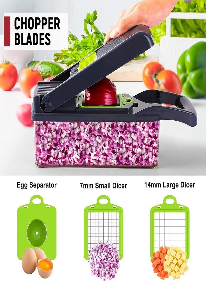 ليفي مفرمة خضراوات متعددة الوظائف 16 في 1 - قطاعة بصل احترافية مع 8 شفرات قابلة للتبديل وحاوية كبيرة، قطاعة طعام ماندولين للبصل والجزر والثوم والبطاطس والطماطم والمزيد - Image 3