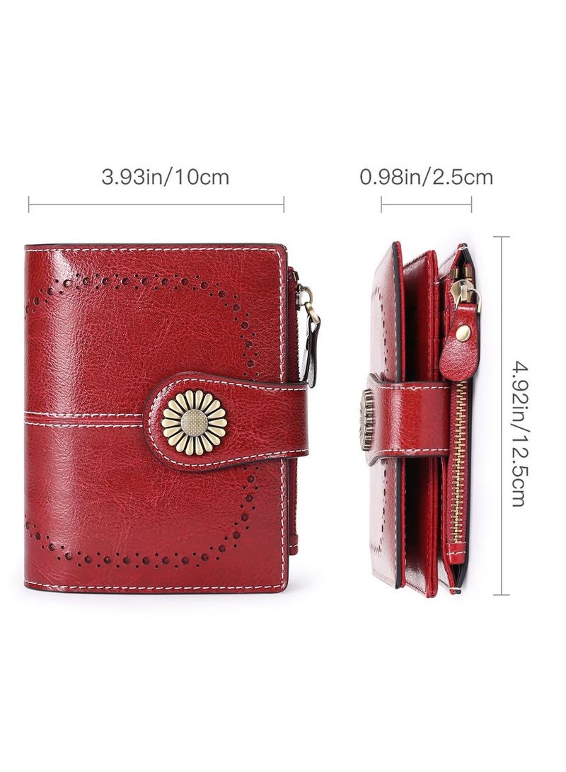 NIBEMINENT Women's Leather Small Compact RFID Shield Credit Card Bag Wallet with Zip Pocket  - Image 4