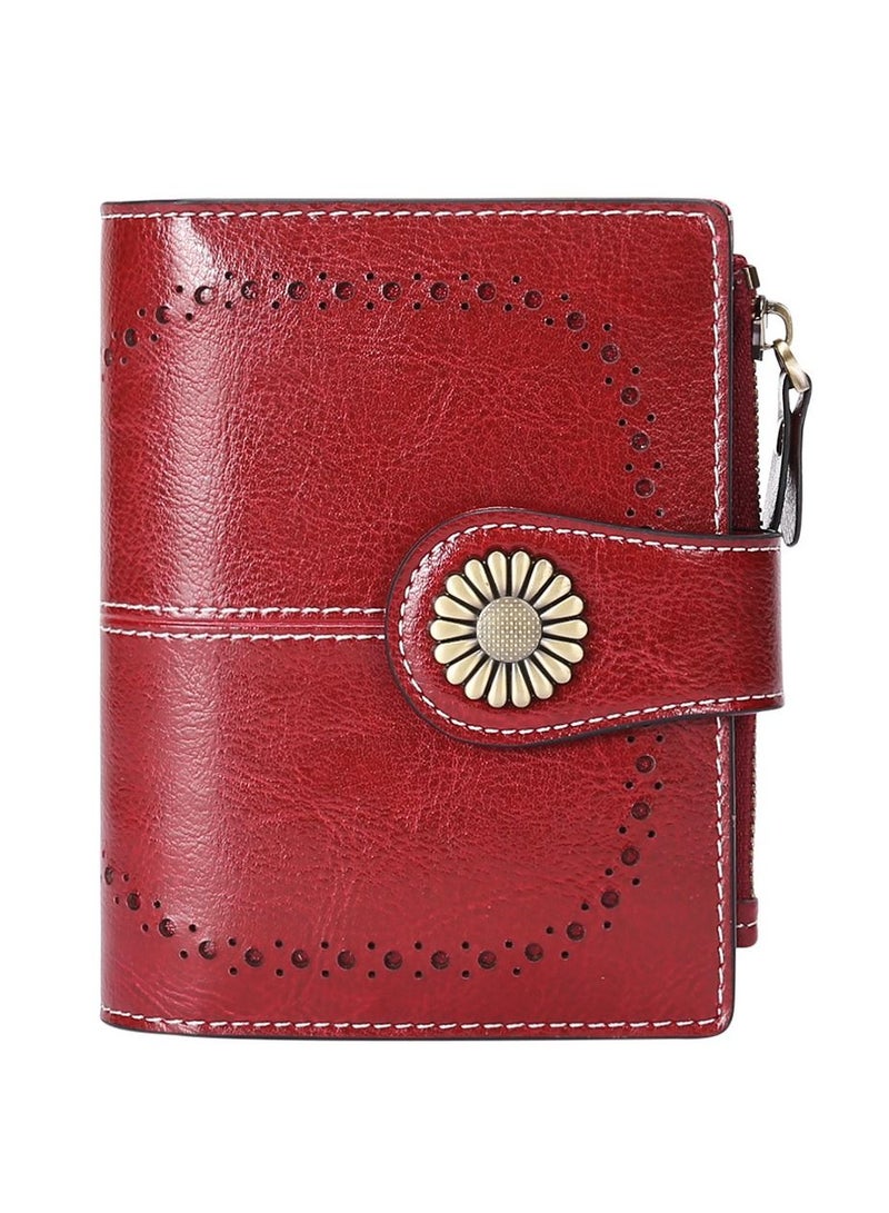 NIBEMINENT Women's Leather Small Compact RFID Shield Credit Card Bag Wallet with Zip Pocket  - Image 1