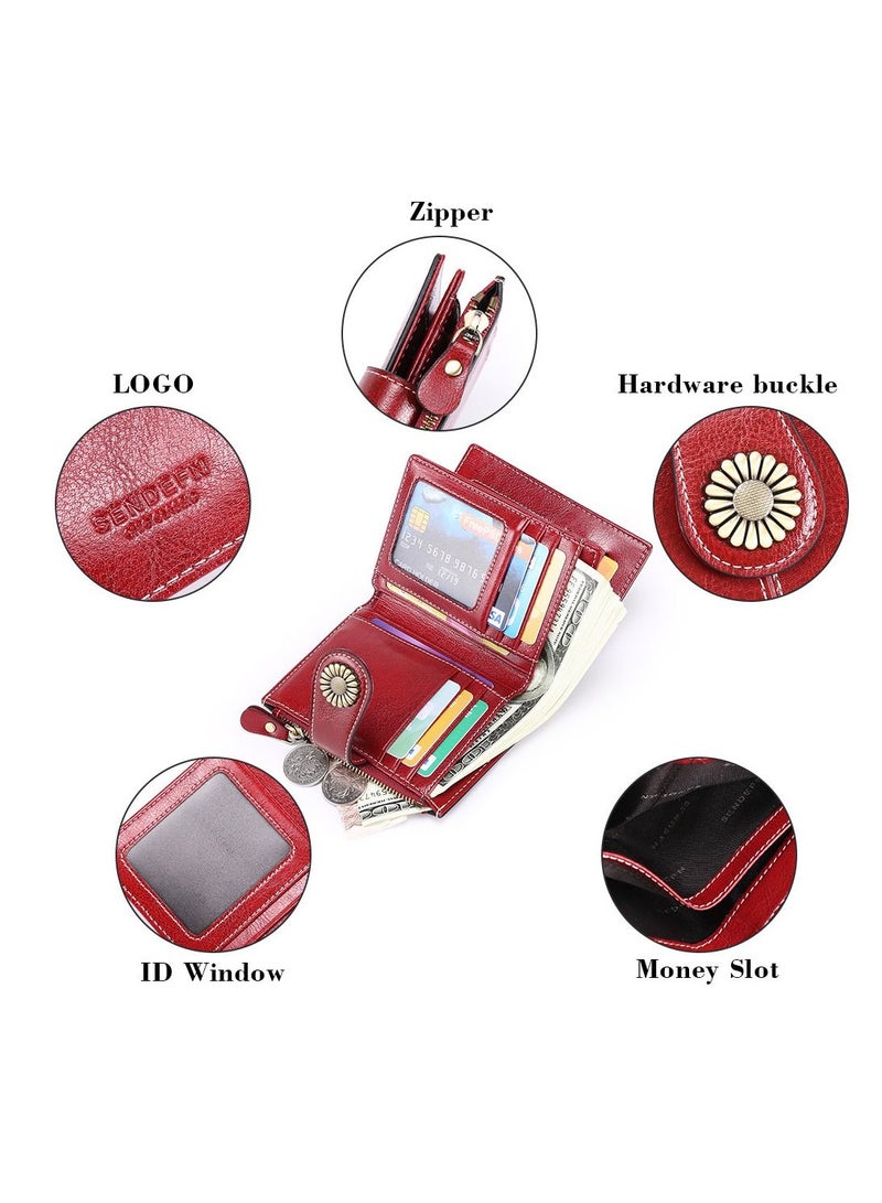 NIBEMINENT Women's Leather Small Compact RFID Shield Credit Card Bag Wallet with Zip Pocket  - Image 3