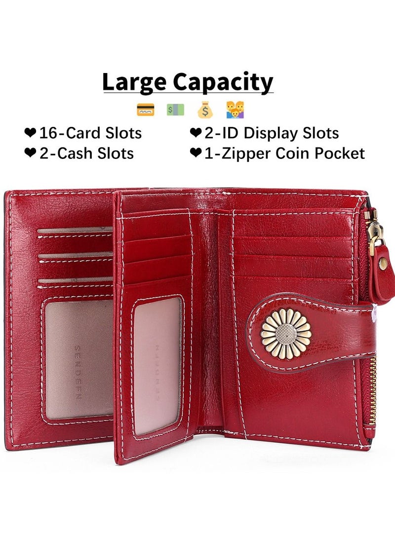 NIBEMINENT Women's Leather Small Compact RFID Shield Credit Card Bag Wallet with Zip Pocket  - Image 2