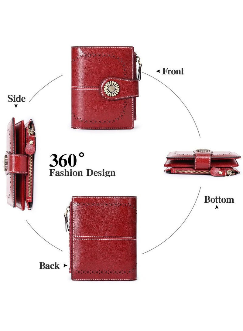 NIBEMINENT Women's Leather Small Compact RFID Shield Credit Card Bag Wallet with Zip Pocket  - Image 5
