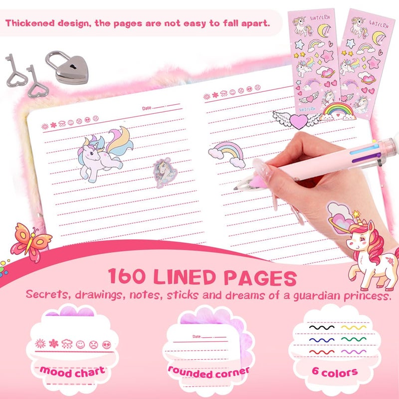 PrinBarBee Cat Diary for Girls with Lock and Keys,Tie-Dye Fuzzy Journal for Kids,Hardcover Fluffy Locking Notebook for Writing and Drawing,4-12 Year Old Girl Birthday (A Star-Cat) - Image 3