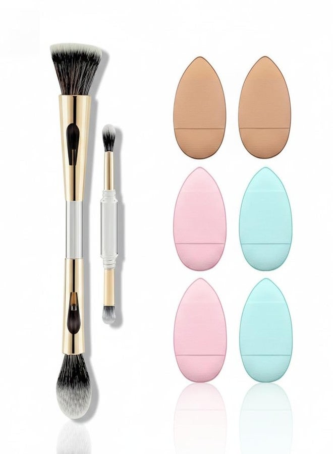 Makeup Brush 4 in 1 Combo with 6 Finger Puffs – Multi-Use Foundation, Concealer & Face Blending Set (Reusable & Soft) - Image 1