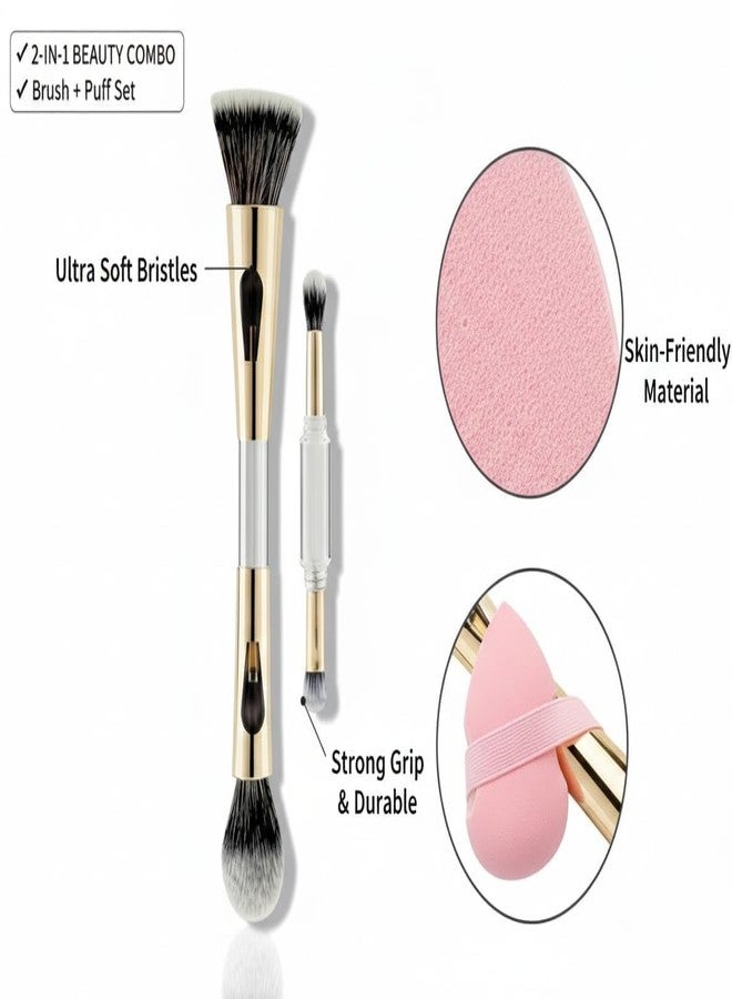 Makeup Brush 4 in 1 Combo with 6 Finger Puffs – Multi-Use Foundation, Concealer & Face Blending Set (Reusable & Soft) - Image 2
